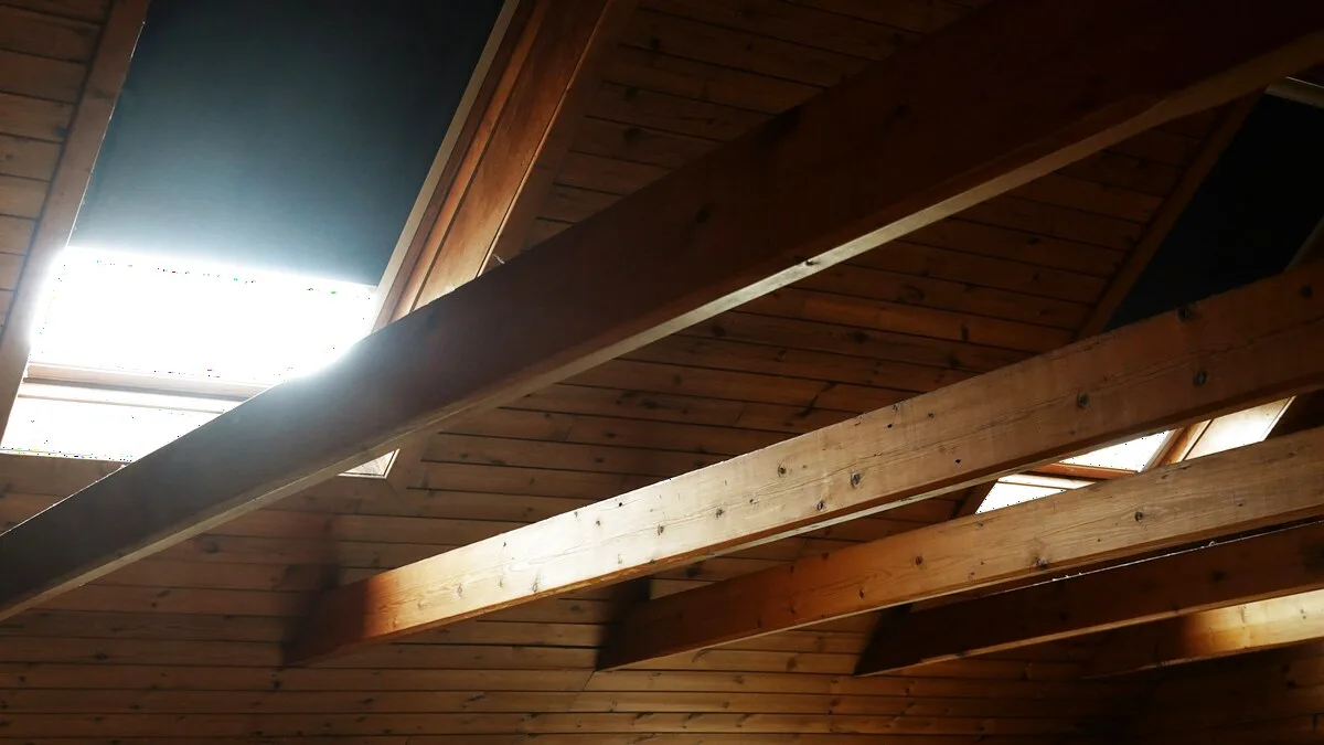 Charpente et sous-toiture en bois d’un comble, emplacement typique d’un nid de guêpes sous la toiture